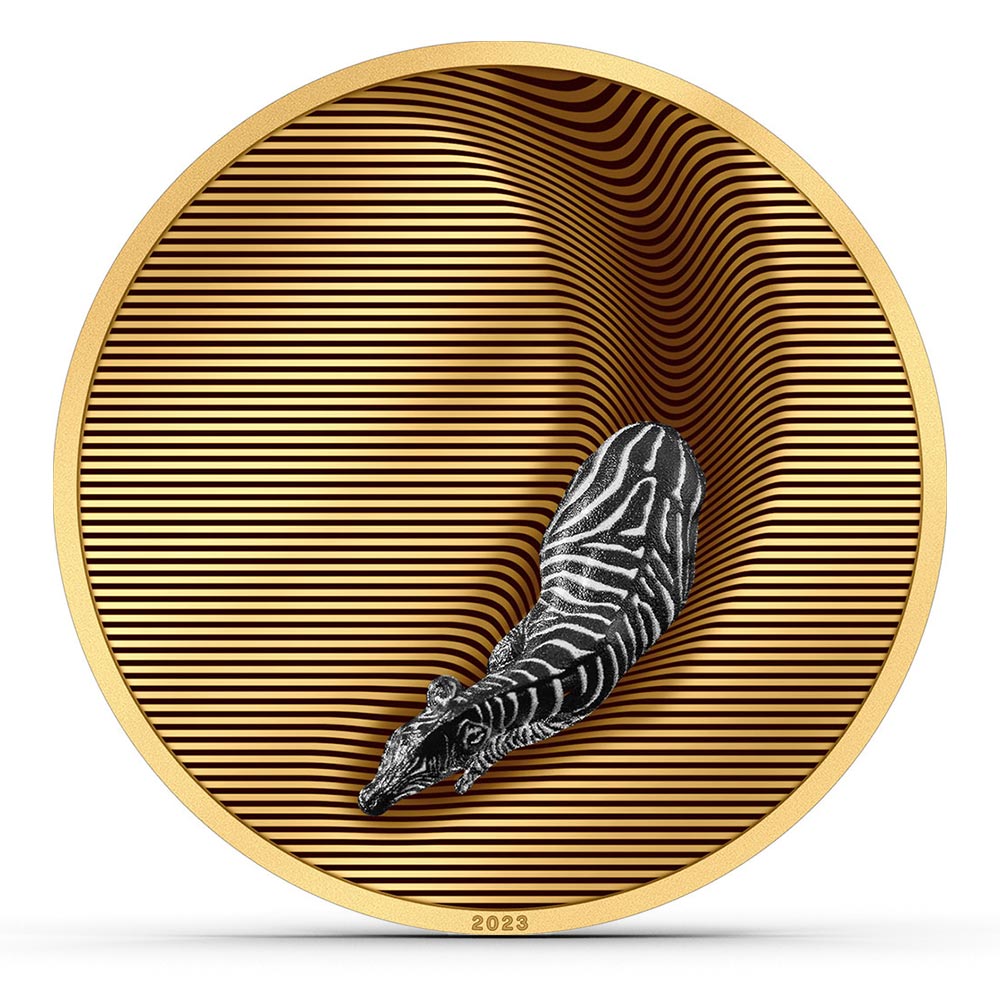 Camouflage of Nature Gilded Gold plated 5 OZ Silver Zebra Coin 2023