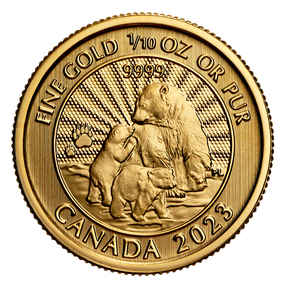 The Majestic Polar Bear and Cubs 1/10 oz Gold Bullion Coin