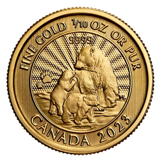 The Majestic Polar Bear and Cubs 1/10 oz Gold Bullion Coin