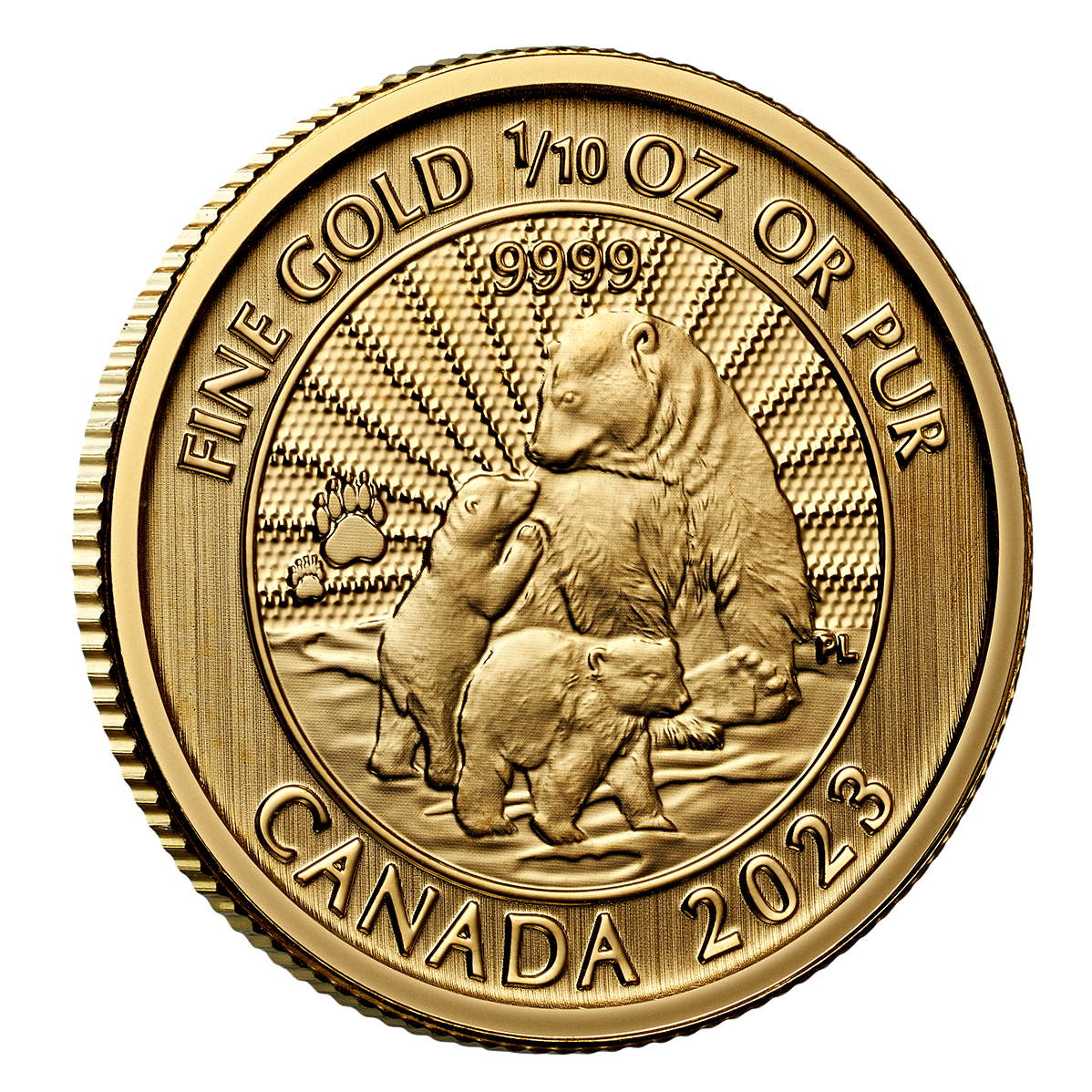 The Majestic Polar Bear and Cubs 1/10 oz Gold Bullion Coin