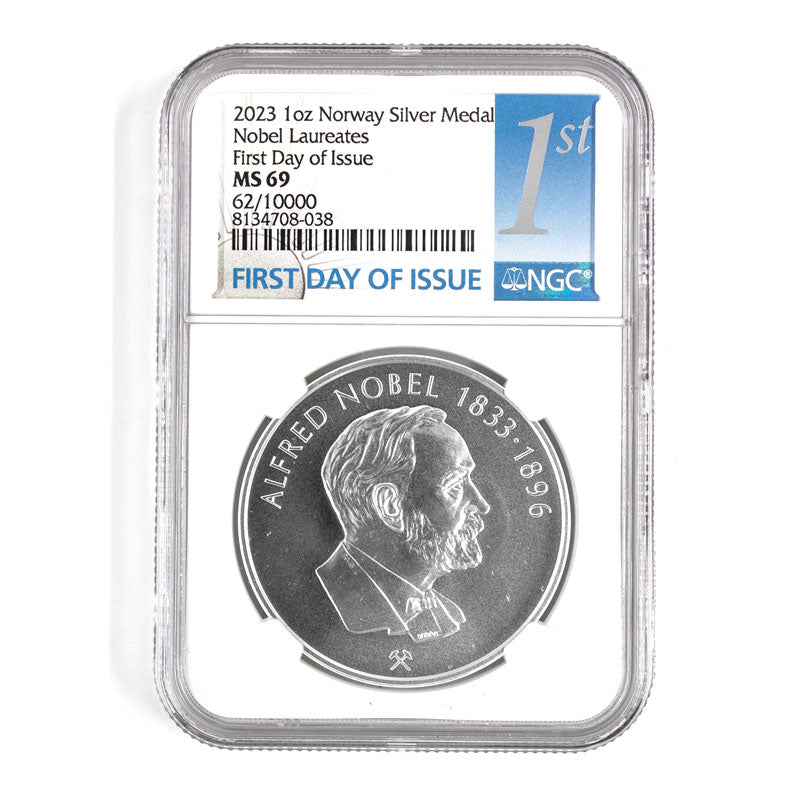 The Nobel 1 Oz Silver: NGC Graded First Day Of Issue