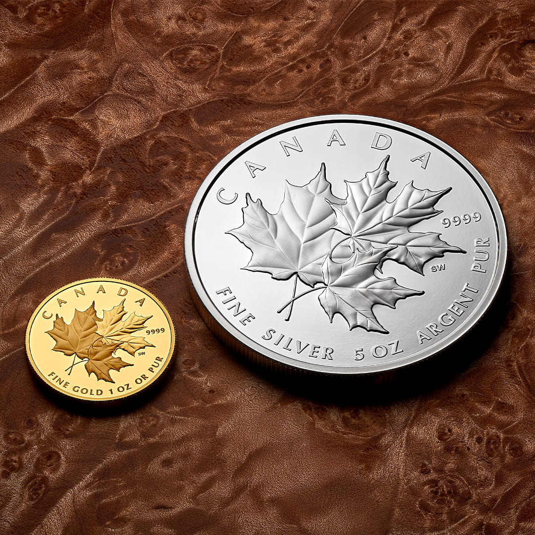 Triple Maple Leafs 1 oz Gold & 5 oz Silver Bundle-The Scoin Shop