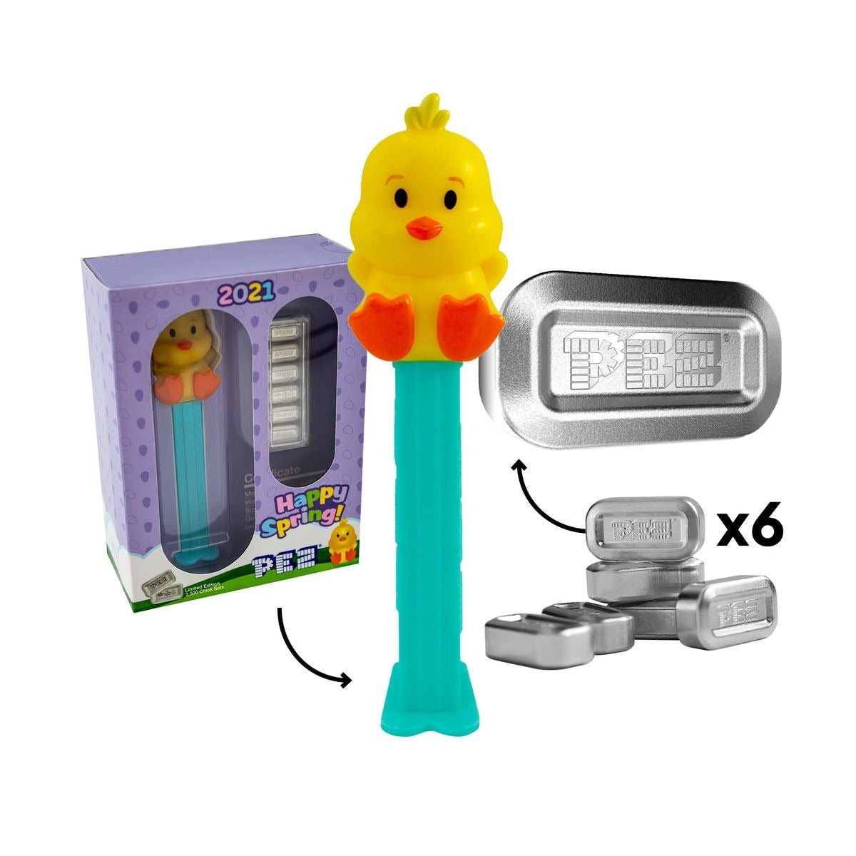 PEZ Happy Spring Silver Bar & Dispenser - Limited Edition Candy Dispenser