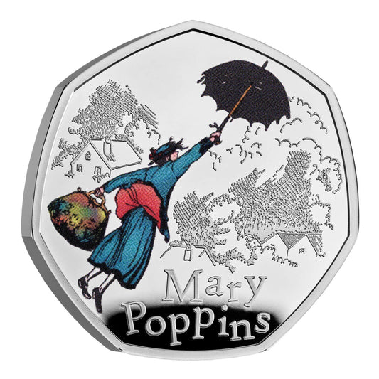 Mary Poppins 2025 UK 50p Silver Proof Colour Coin